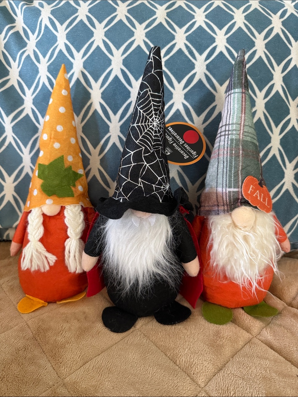 Autumn/Halloween Gnome Trio Decorative Accents - Orange, Black, Plaid